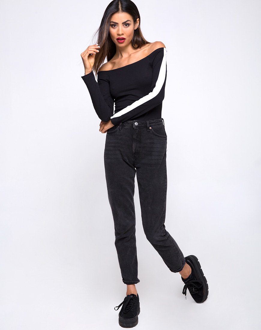 Image of Gadice Off The Shoulder Bodice in Black with White Stripe