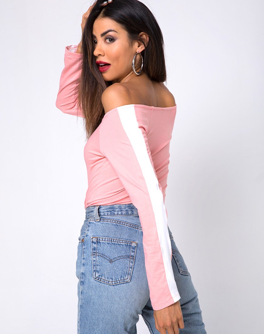 Image of Gadice Off The Shoulder Bodice in Pale Pink with White Stripe