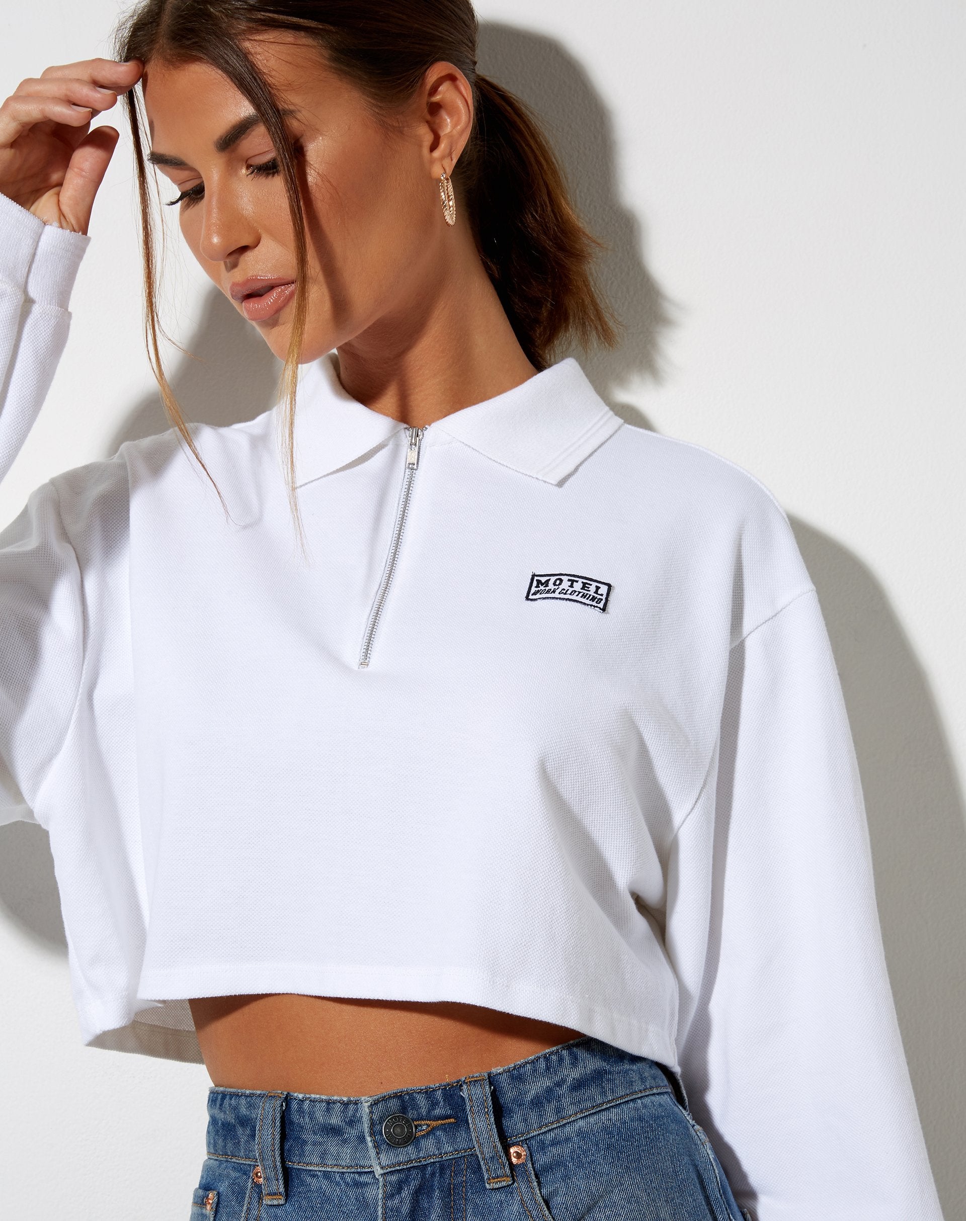 Adidas originals ryv taping cropped sweatshirt in on sale white