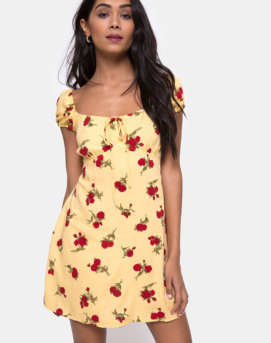 Image of Gaval Mini Dress in Falling Rose Yellow