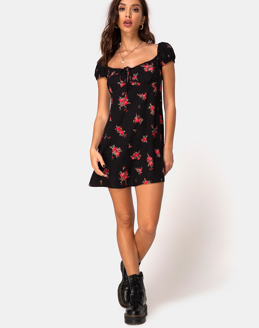 Image of Gaval Mini Dress in Soi Rose Black and Red