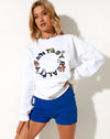 Image of Glo Sweatshirt in White Fantasy Reality Mix Print and Embroidery