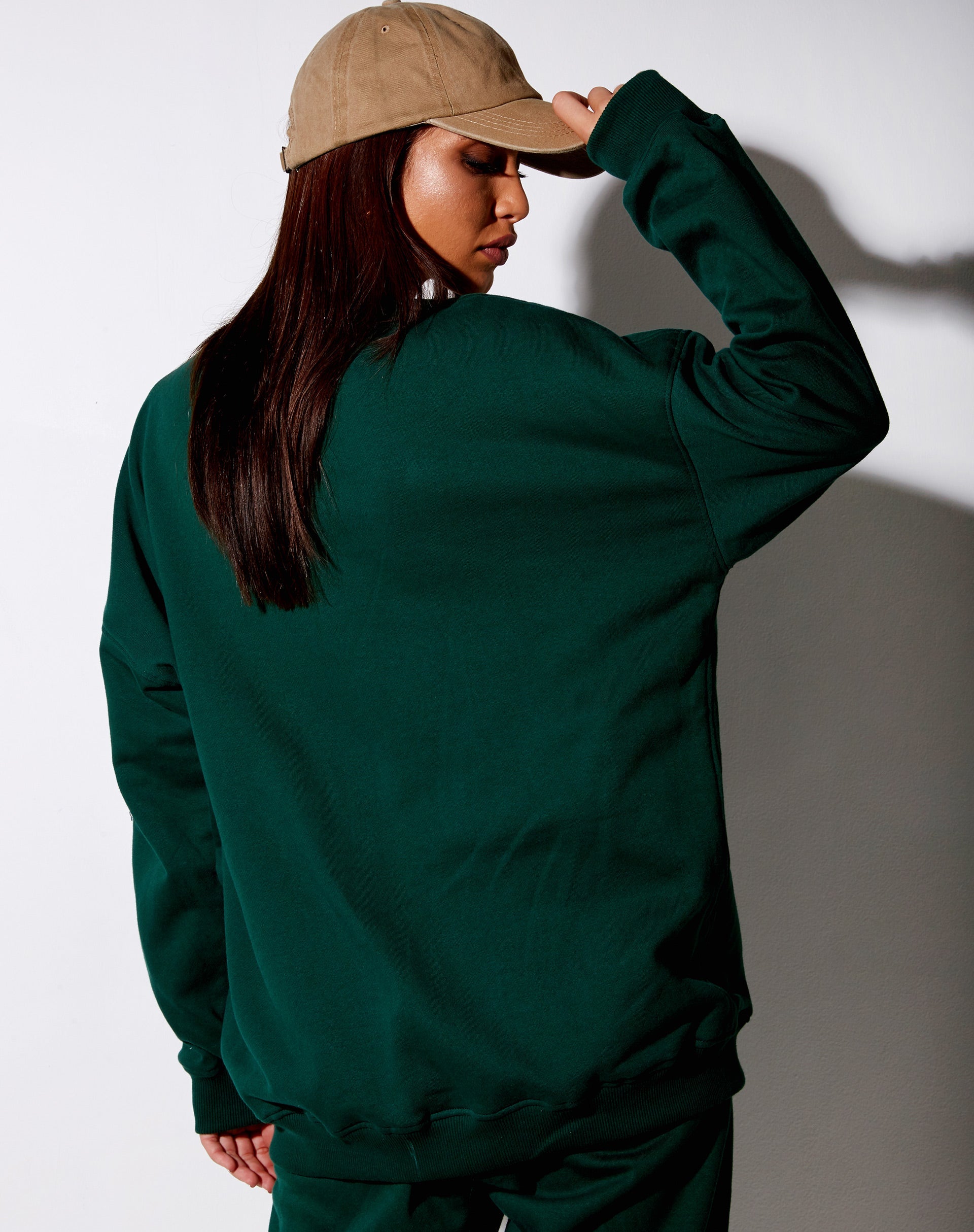 Image of Glo Sweatshirt in Bottle Green with Take Care Of Yourself Embro