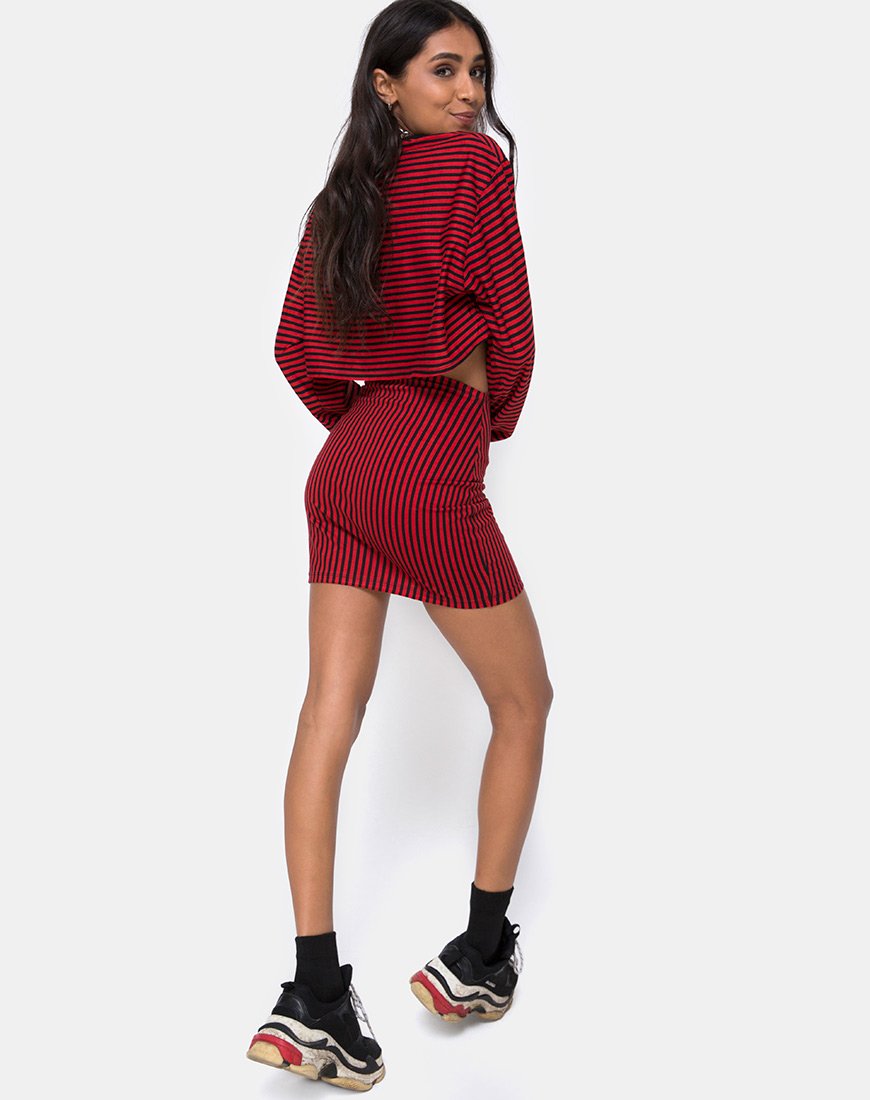 Image of Kimmy Bodycon Skirt in Mini Stripe Red and Black