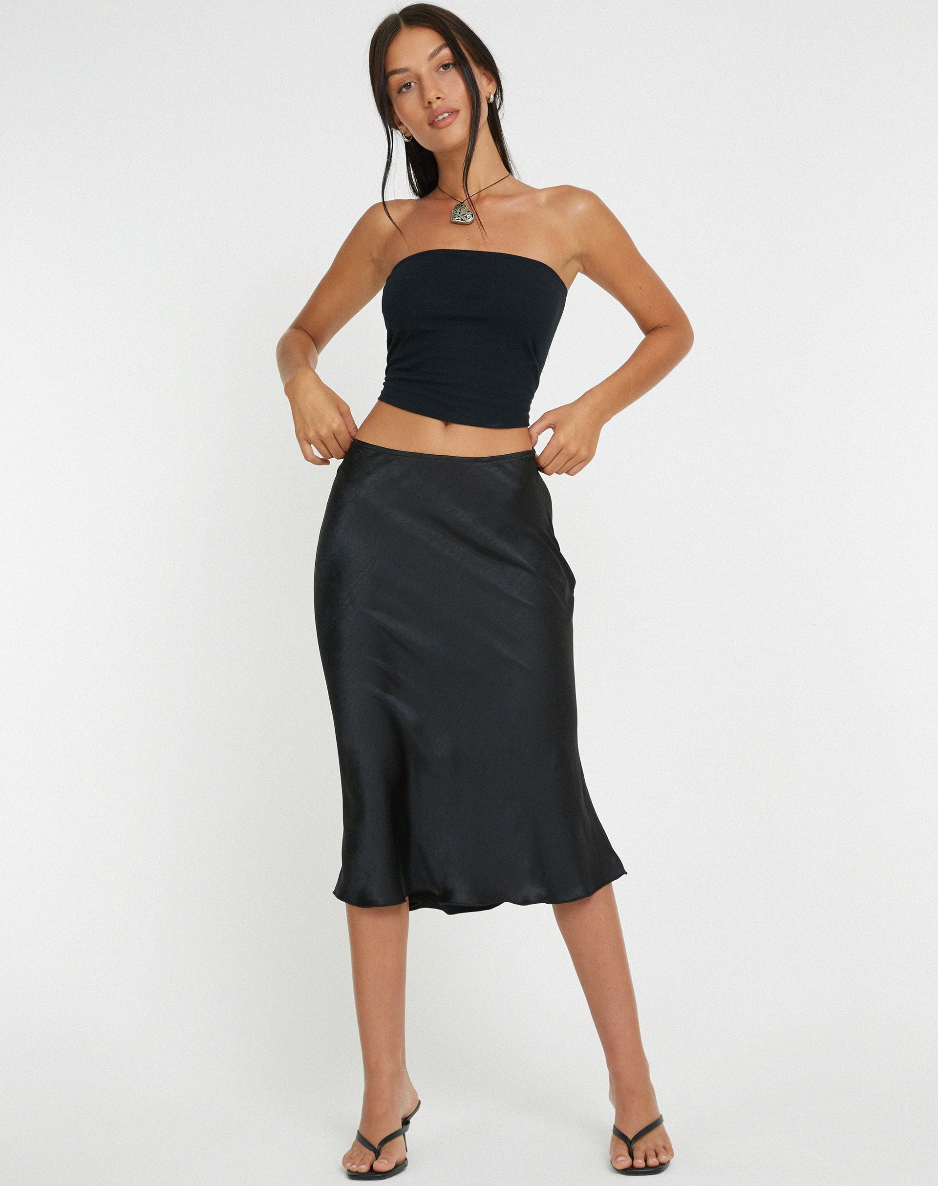 image of Goya Midi Skirt in Satin Black