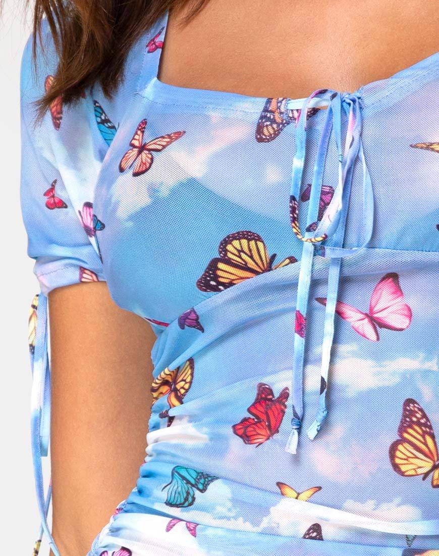 Image of Guenetta Dress in Blue Mesh Butterfly