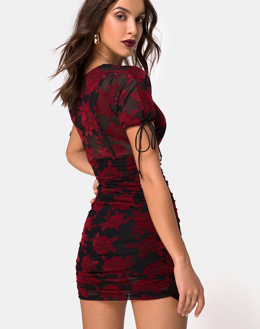 Image of Guenetta Dress in Romantic Red Rose Flock