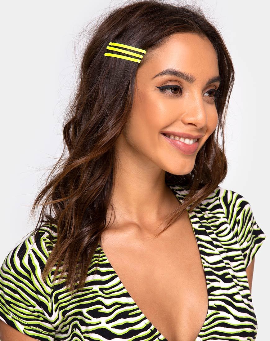 Neon Hair Clip Set in Yellow