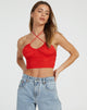 image of Haltri Crop Top in Satin Rose Scarlet