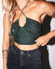 Image of Haltri Crop Top in Drape Sequin Forest Green