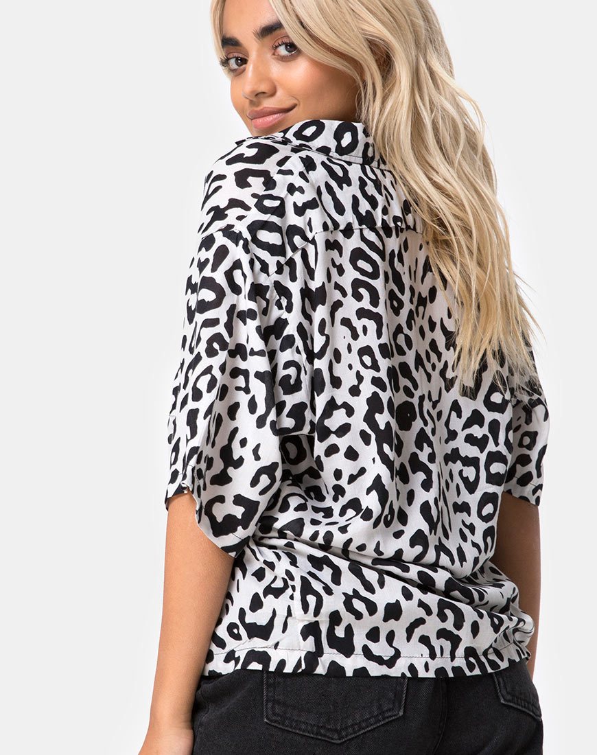 Image of Hawaiian Shirt in Mono Animal Grey and White