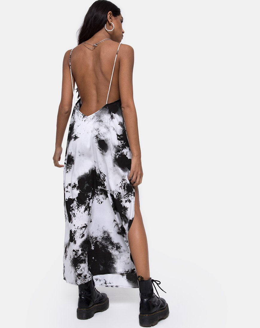 Image of Hime Maxi Dress in Mono Tie Dye Black and White