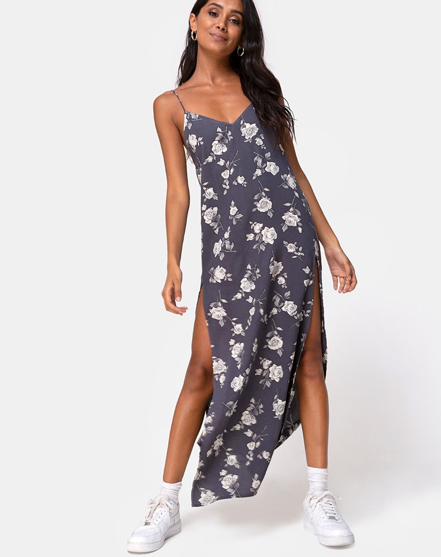 Image of Hime Maxi Dress in White Rose Grey