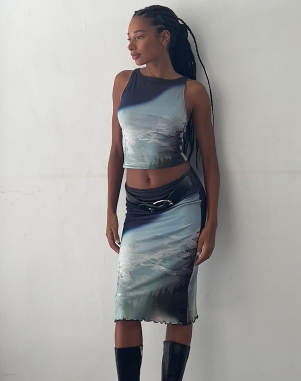 Rambi Vest Crop Top in Abstract Landscape Collage