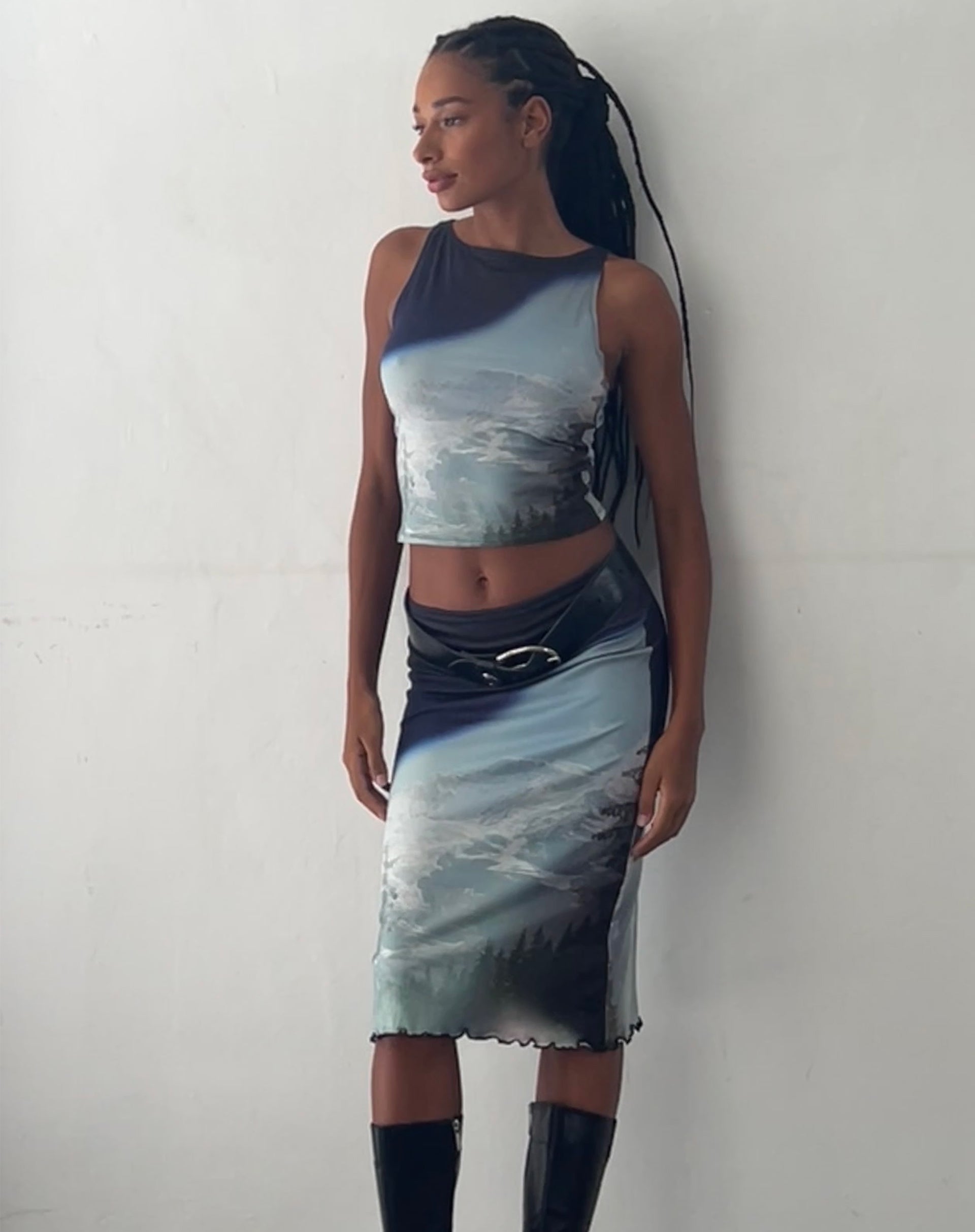 Image of Rambi Vest Crop Top in Abstract Landscape Collage