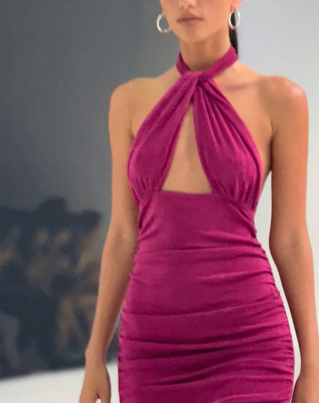 Marbella Halterneck Mini Dress in Magenta Purple