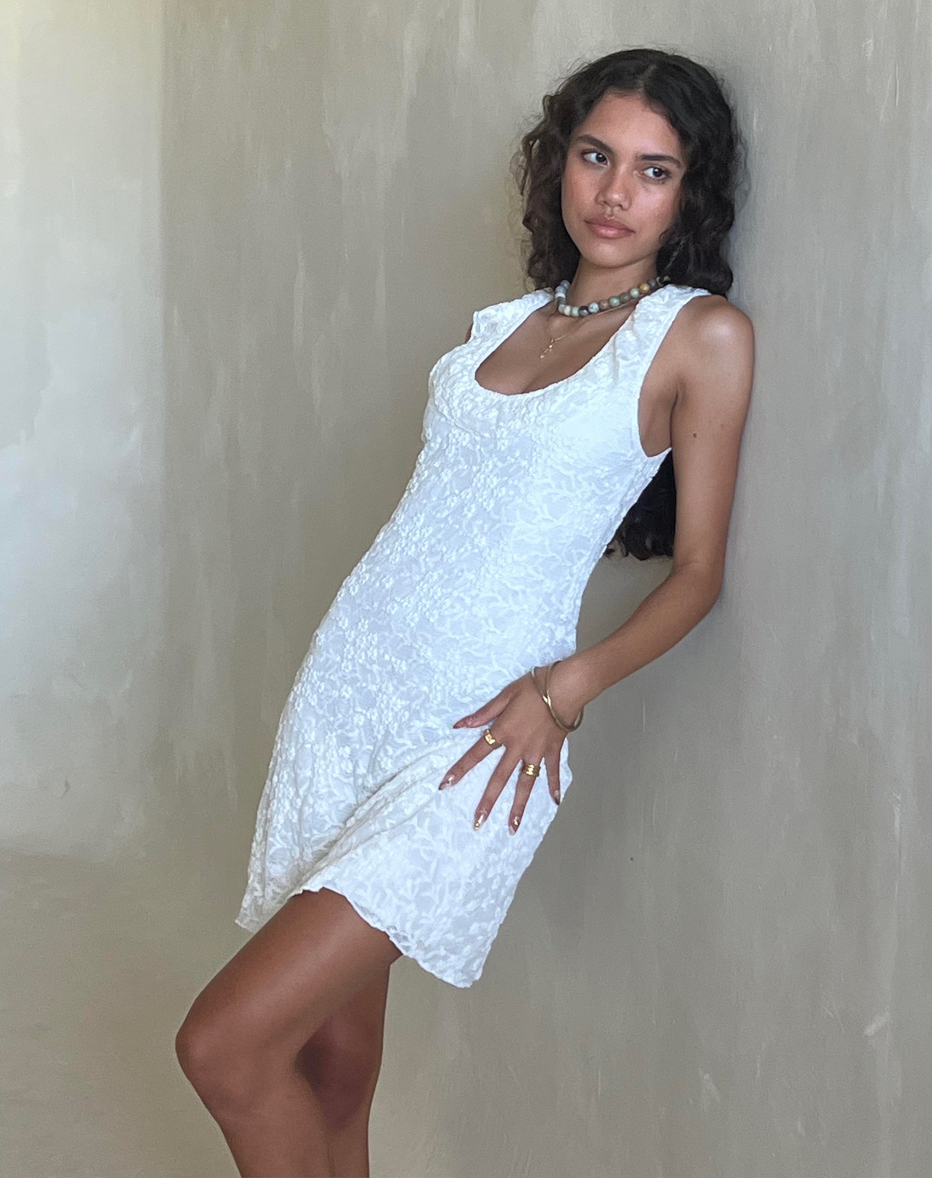 image of Eltami Mini Dress in Lace Ivory