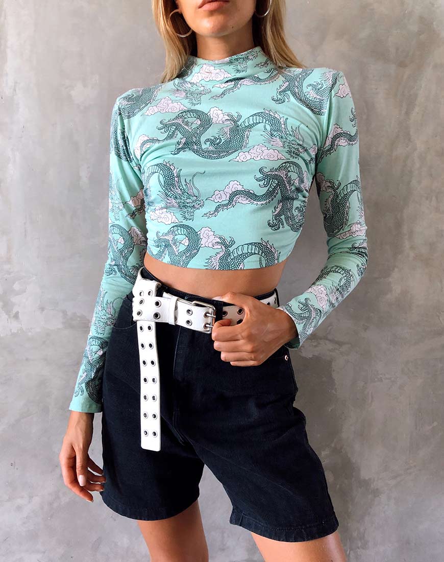 Quelia Crop Top in Chinese Dragon Neo Mint