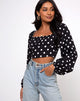 Image of Irene Longsleeve Top in 80s Polka Black