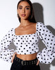 Image of Irene Longsleeve Top in 80s Polka White