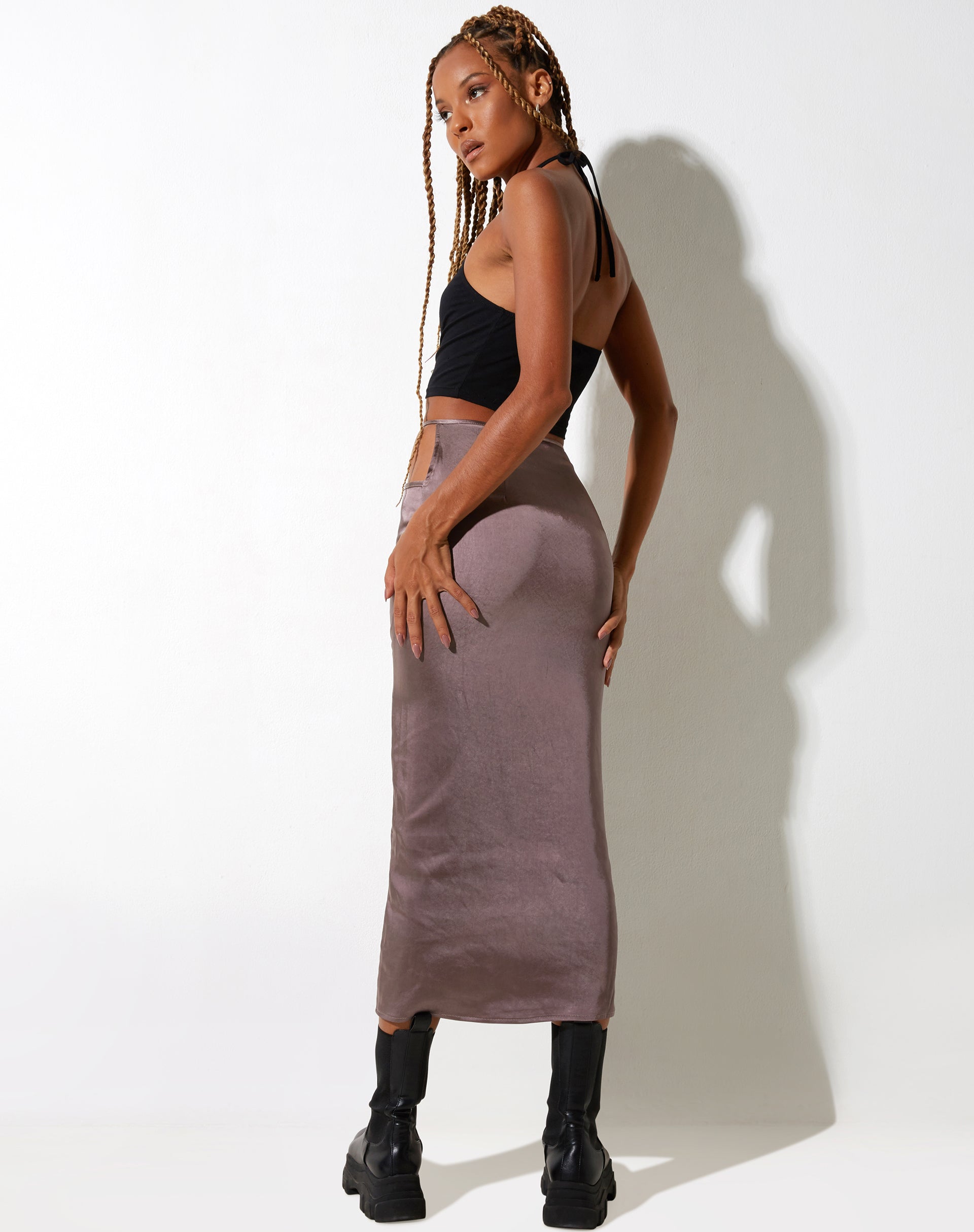 image of Gardy Midi Skirt in Satin Steel