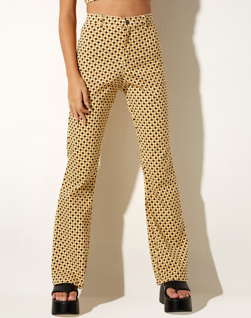 Zoven Flare Trouser in Wavy Checker Yellow