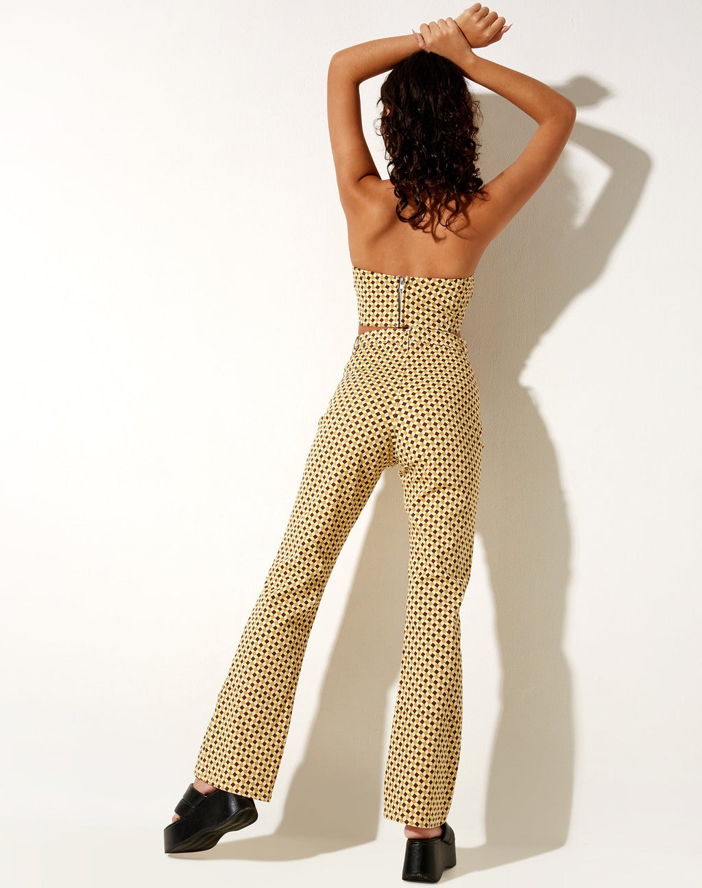 Zoven Flare Trouser in Wavy Checker Yellow