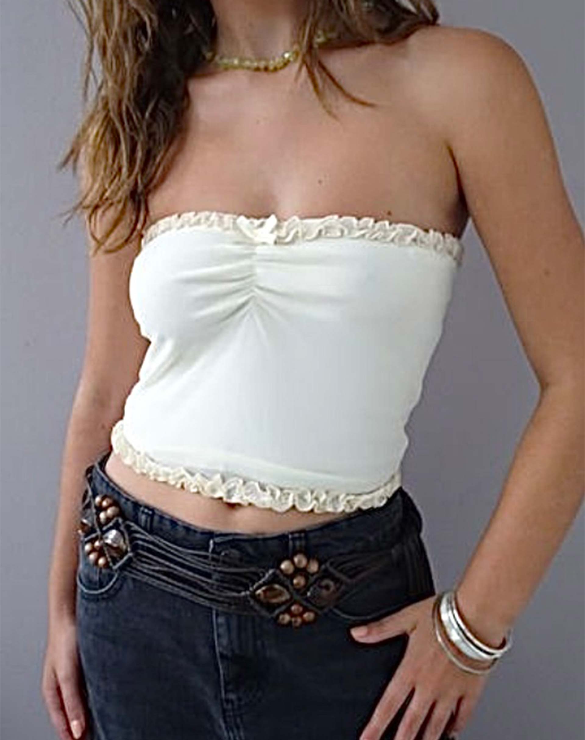 Image of Jachai Frill Detail Bandeau Top in Off White