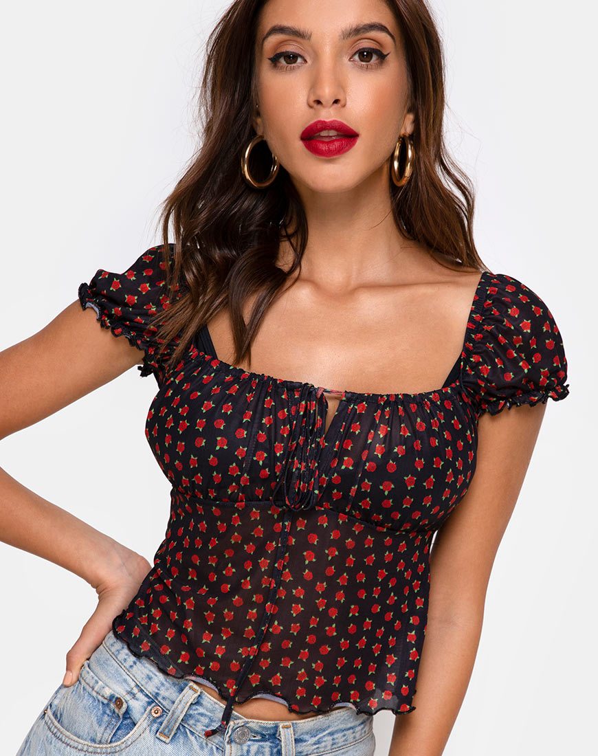 Image of Jalina Top in Dotty Rose Net