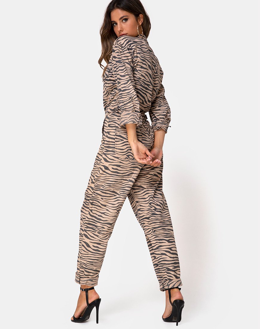 Image of Jampa Jumpsuit in Zips Zebra Taupe