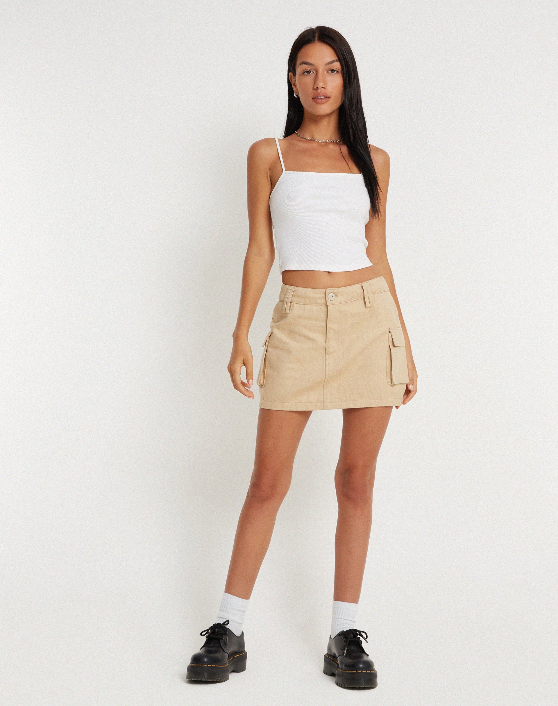 image of Jeng Mini Skirt in Twill Suede Tan