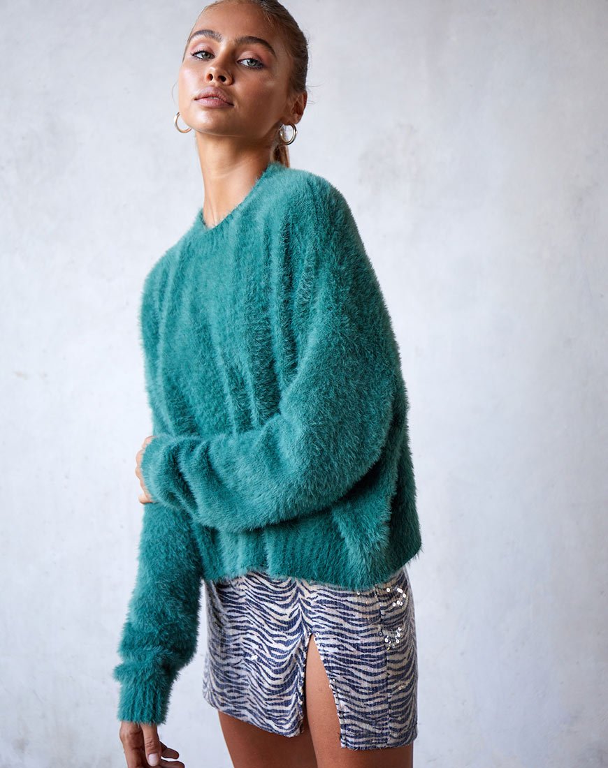 Green hot sale fluffy jumper