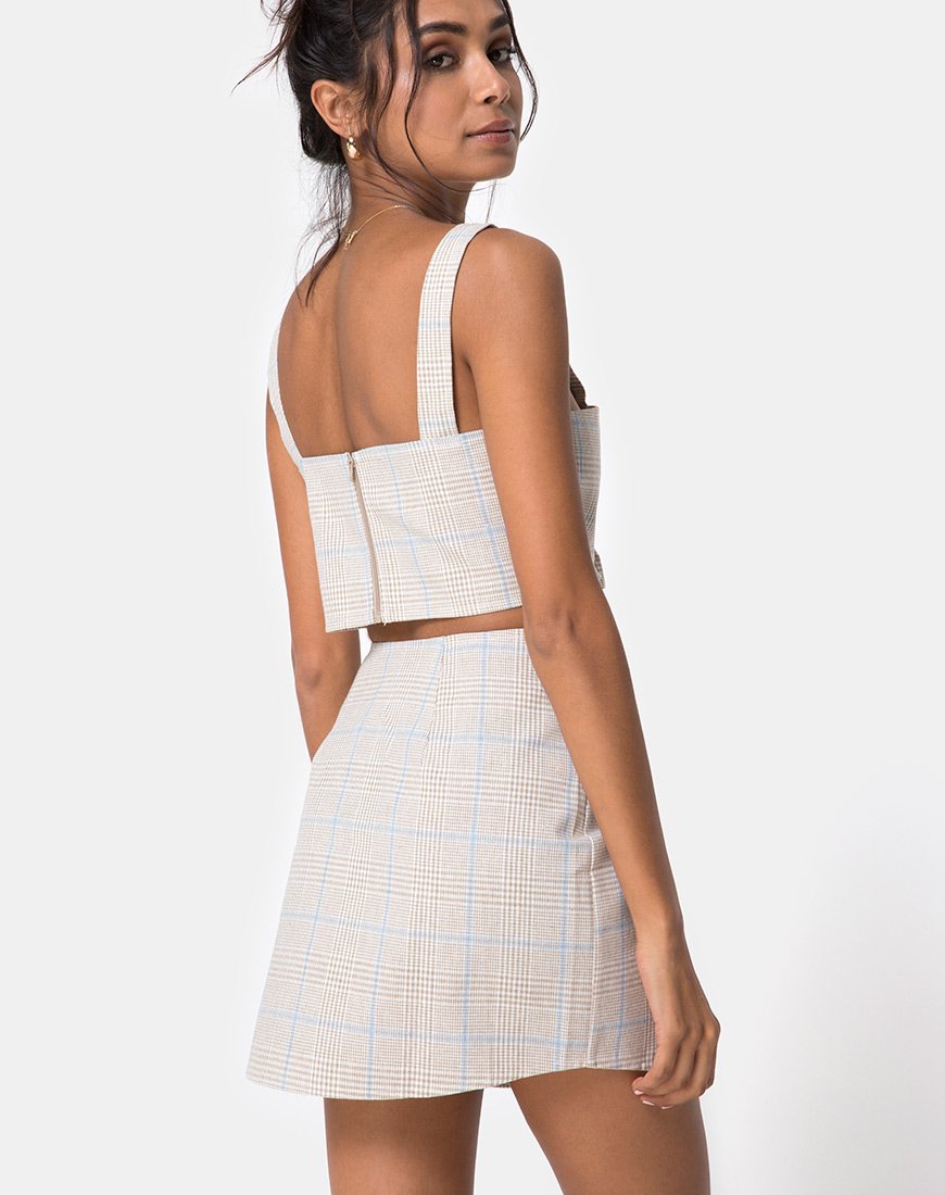 Image of Wrap Over Skirt in Tonal Plaid Almond