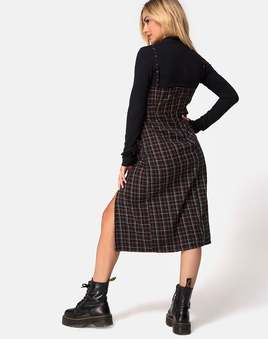Image of Kaoya Midi Dress in Check Black and Orange