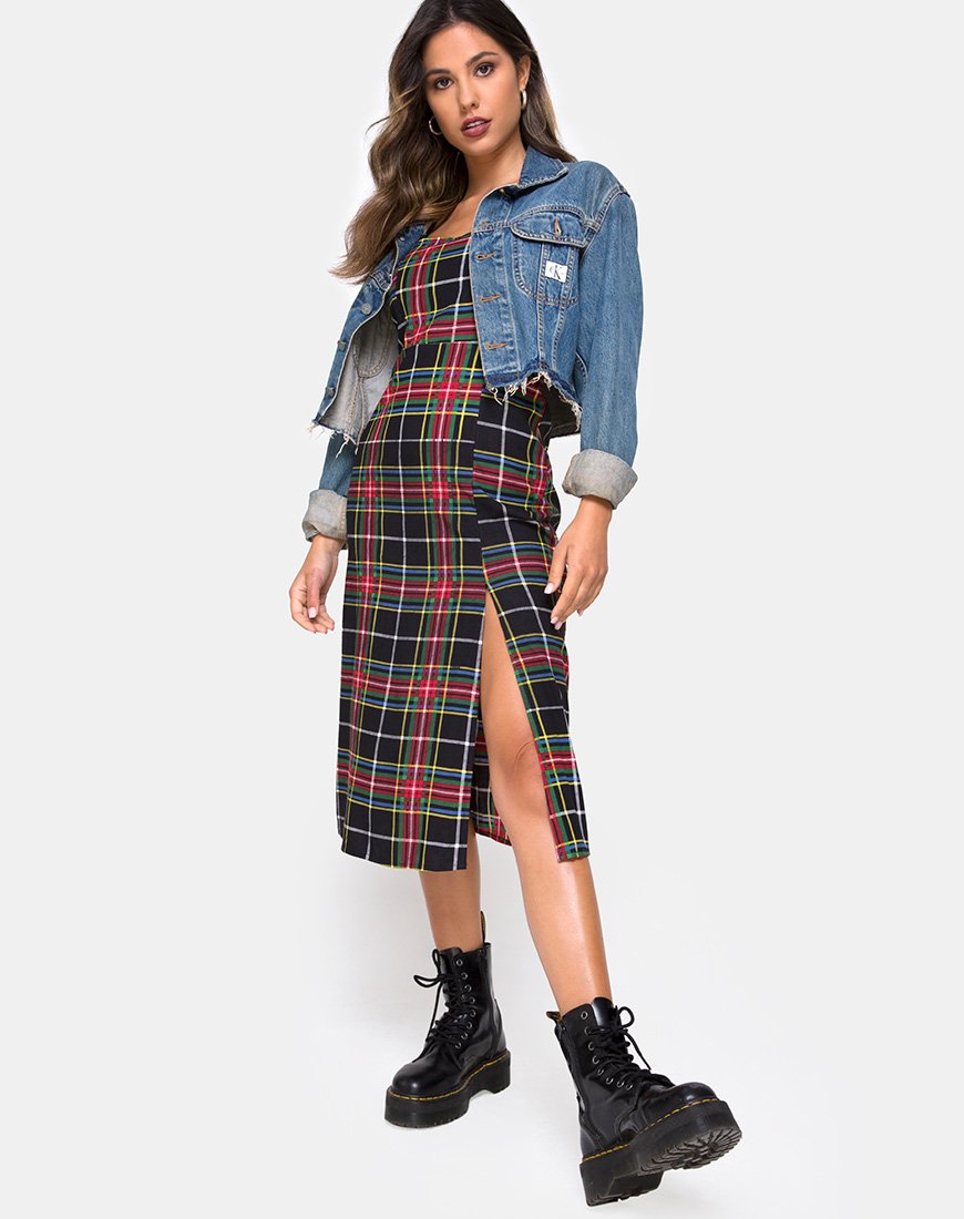 Image of Kaoya Dress in Plaid Red Green Yellow Black