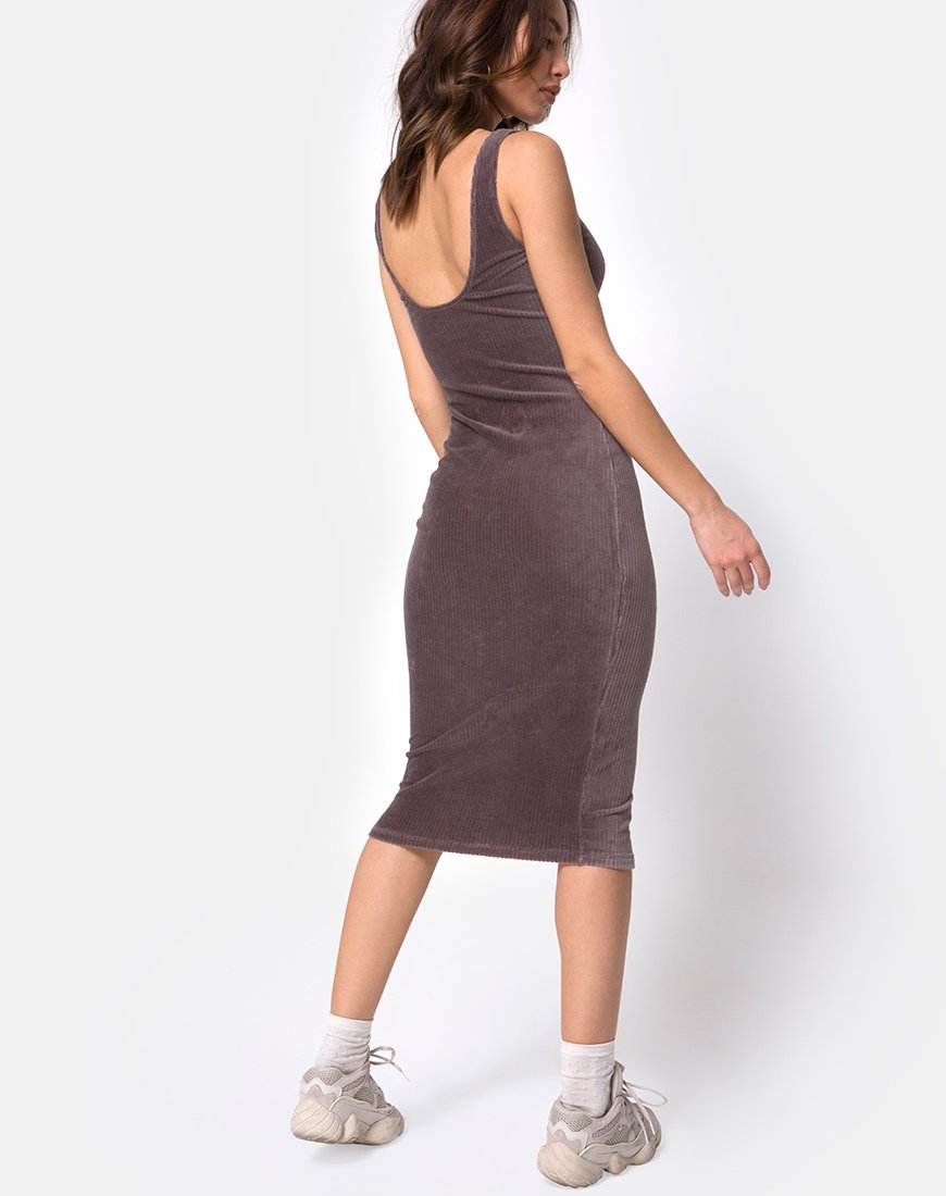 Image of Kardie Bodycon Dress in Mocha Velvet Rib