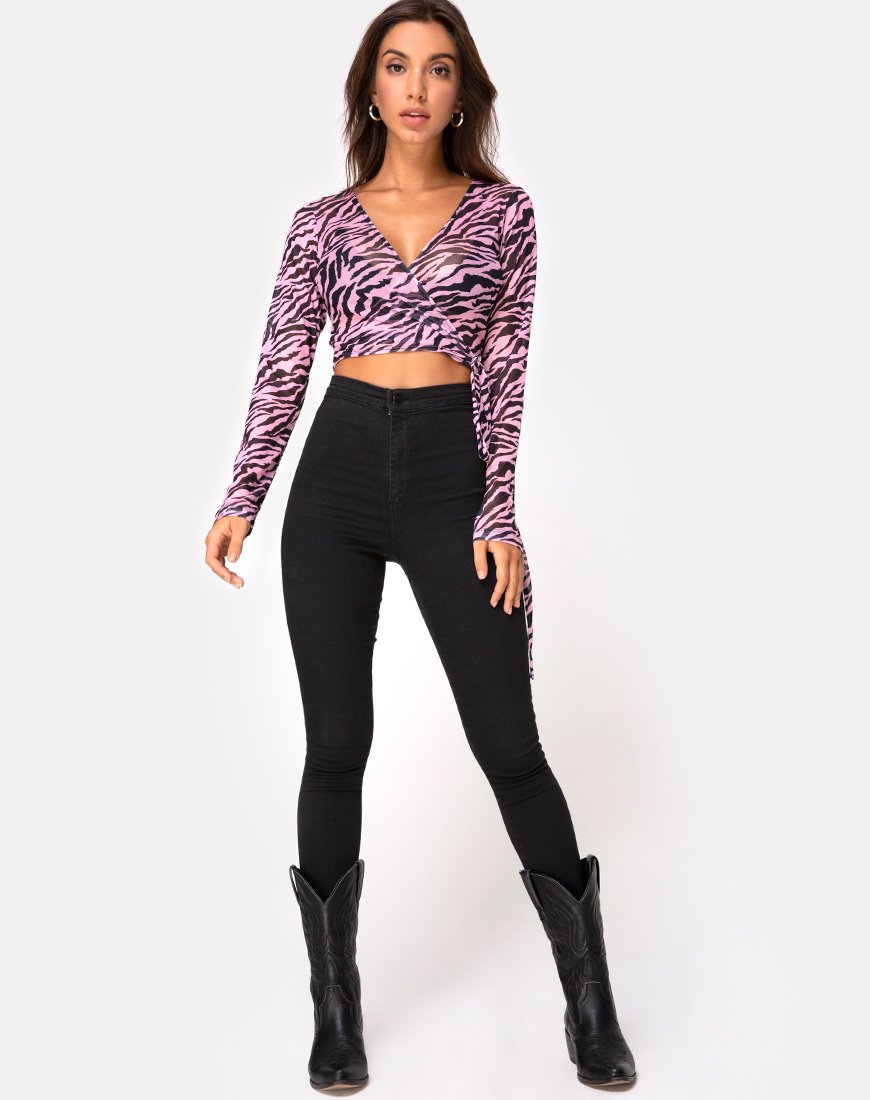 Image of Kayak Wrap Top in Blush Zebra Mesh