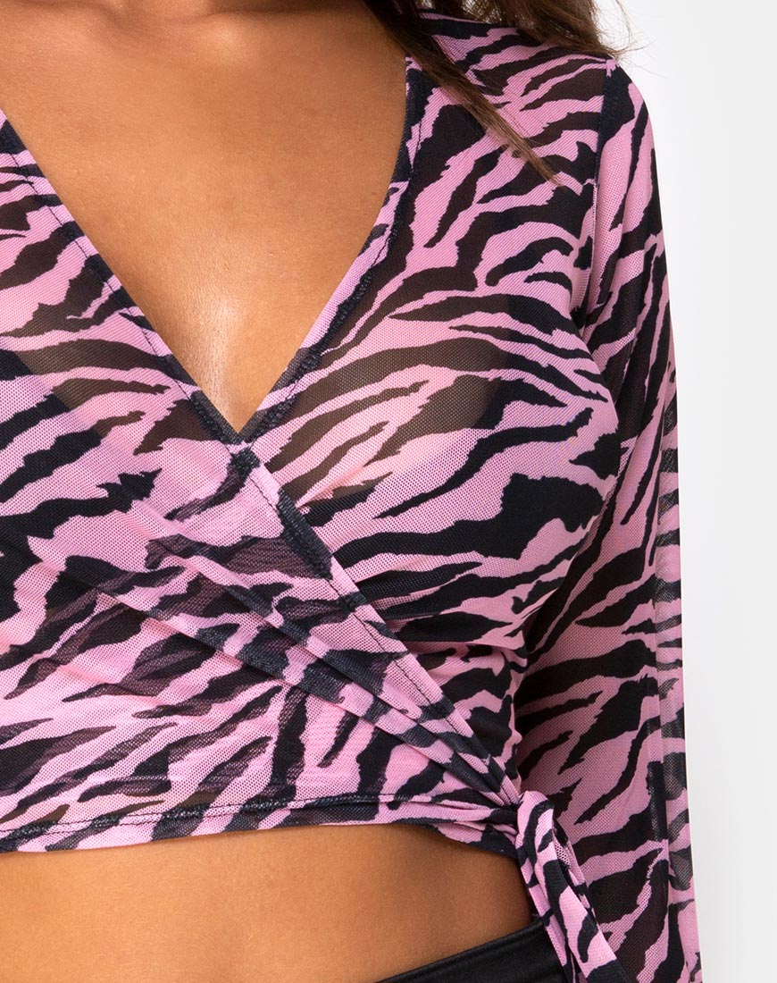 Image of Kayak Wrap Top in Blush Zebra Mesh