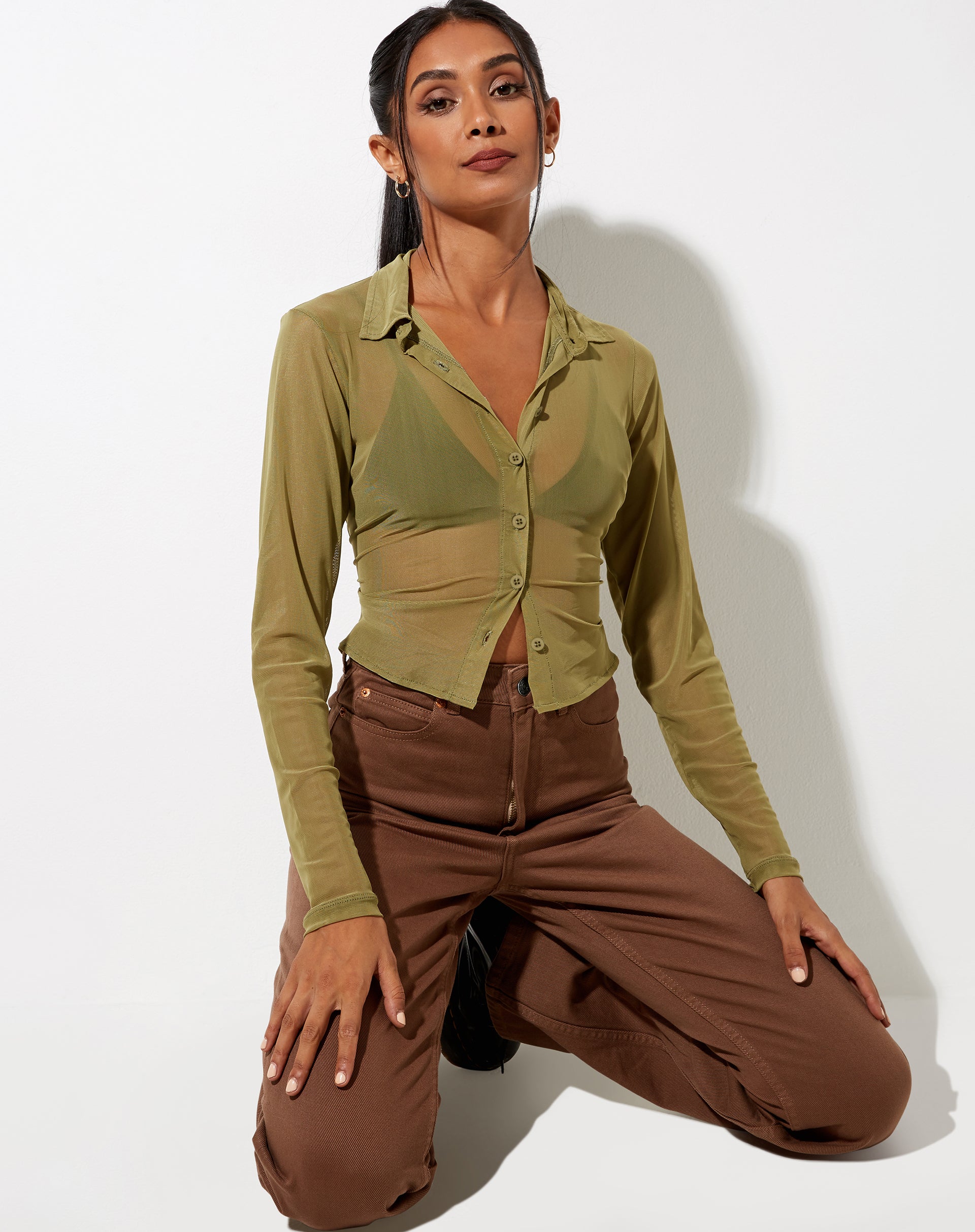 Image of Kelly Shirt in Mesh Olive