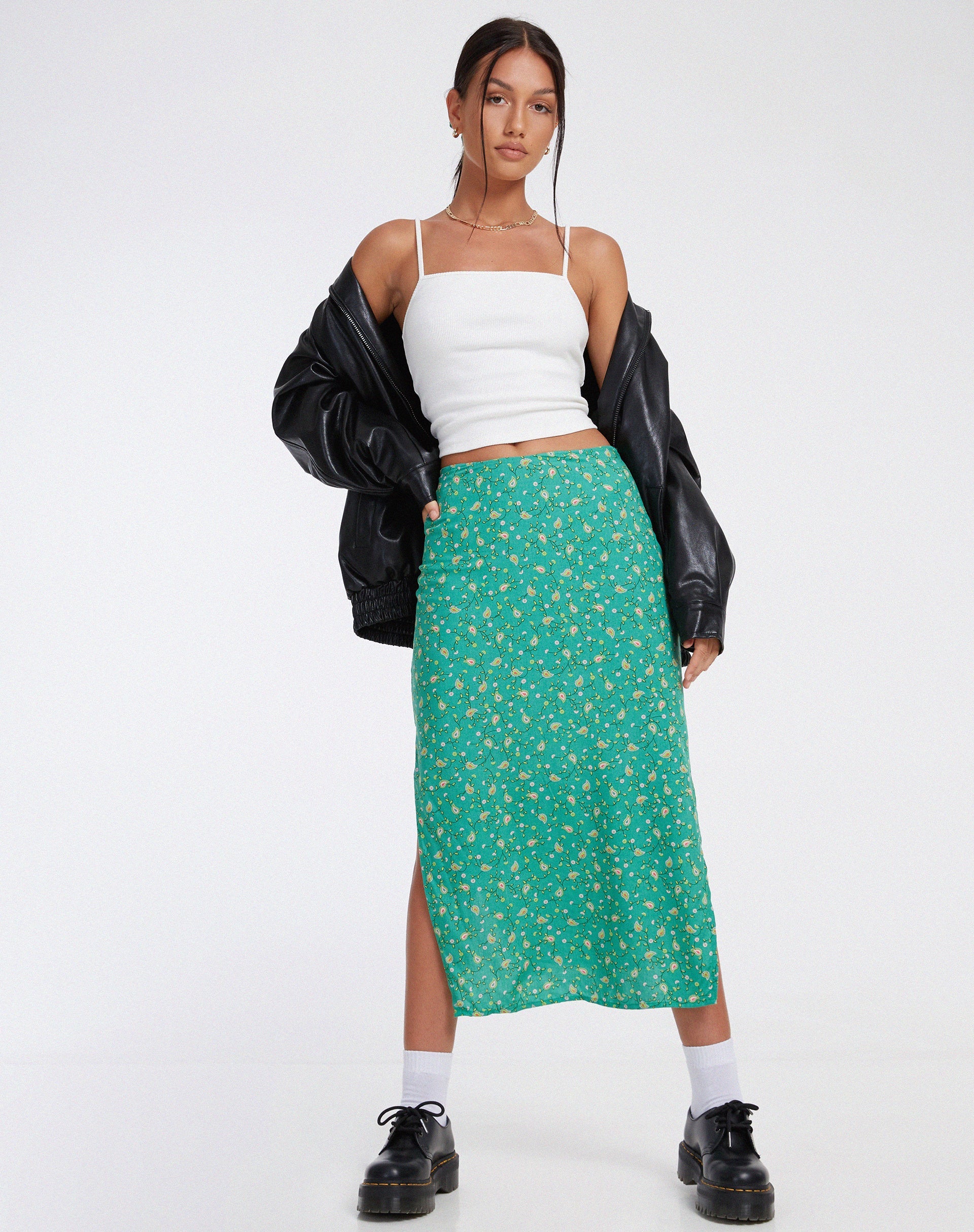 Image of Kindra Midi Skirt in Paisley Fun Green