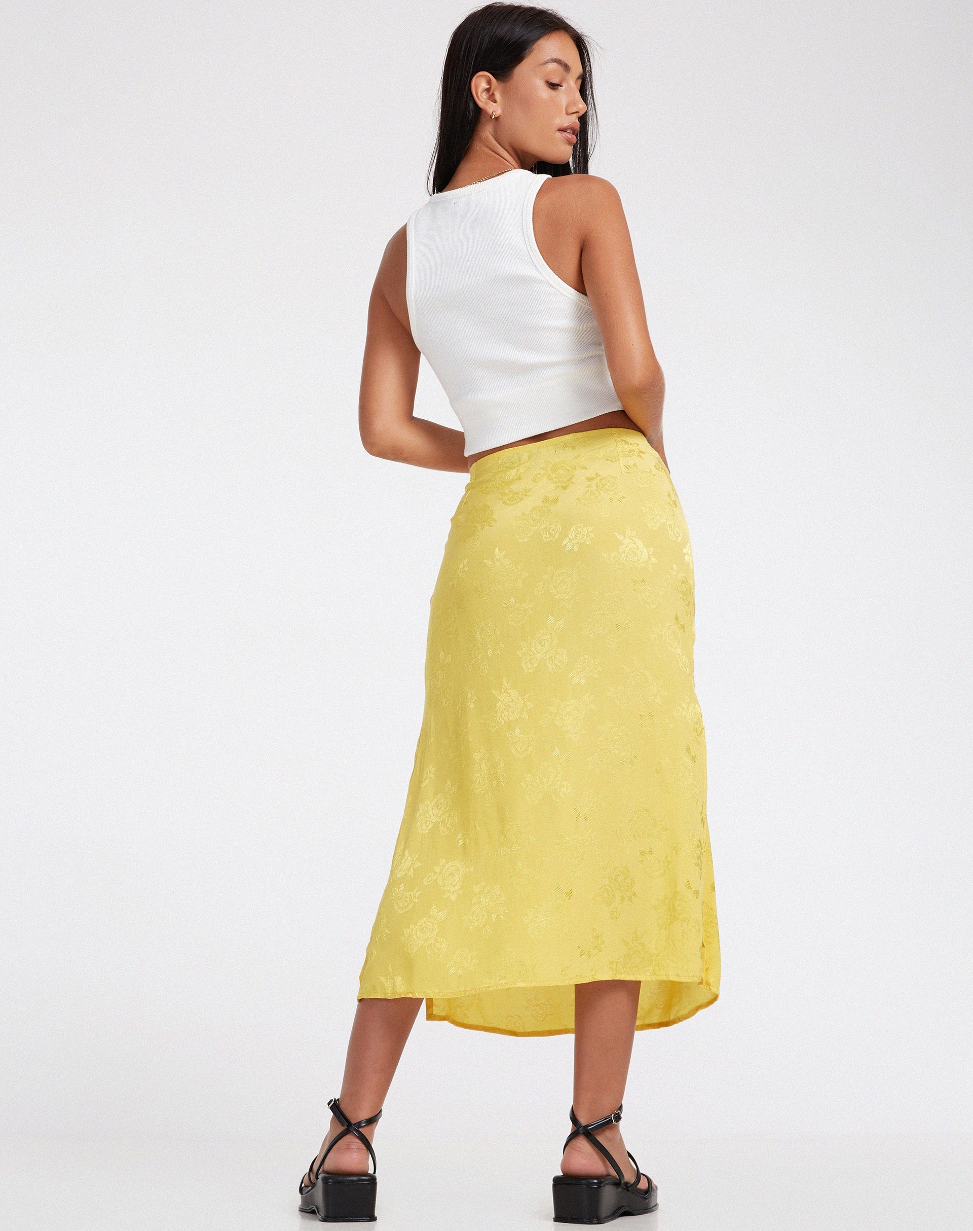 image of Kindra Midi Skirt in Satin Rose Sunshine Yellow