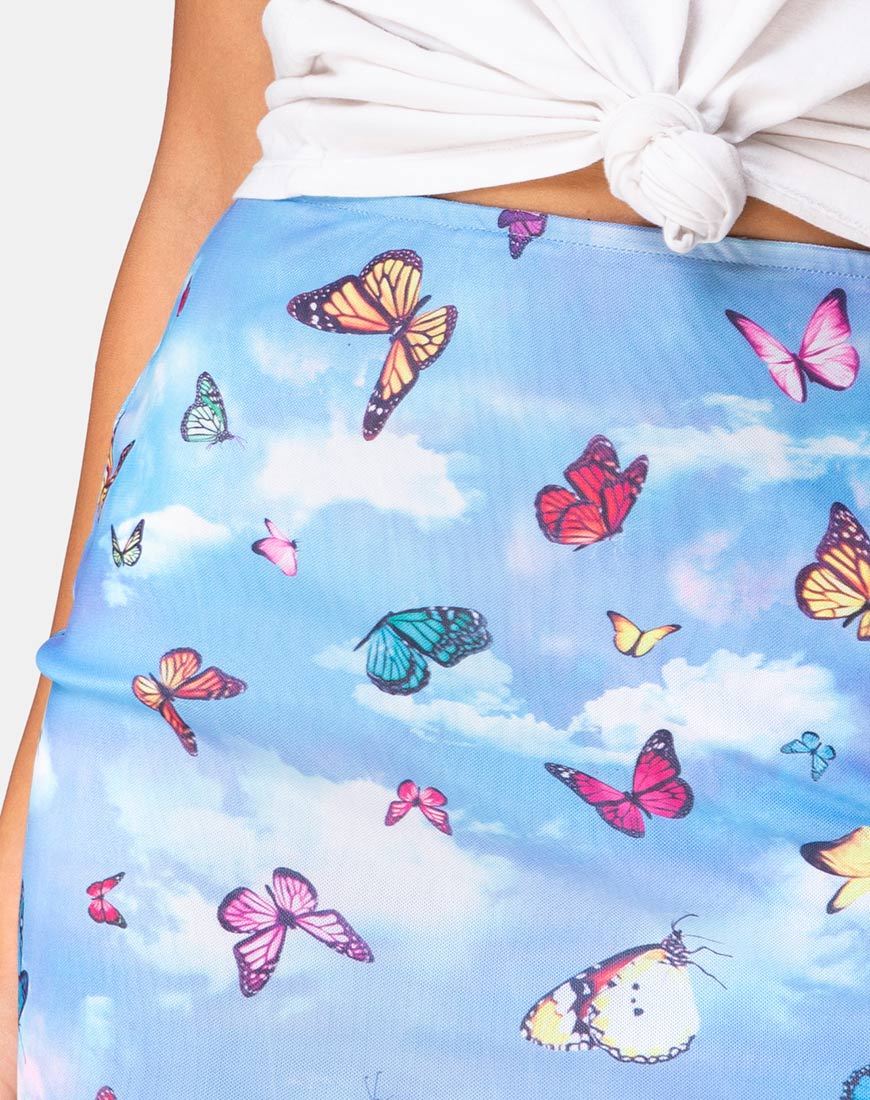 Image of Kinnie Mini Skirt in Mesh Blue Butterfly