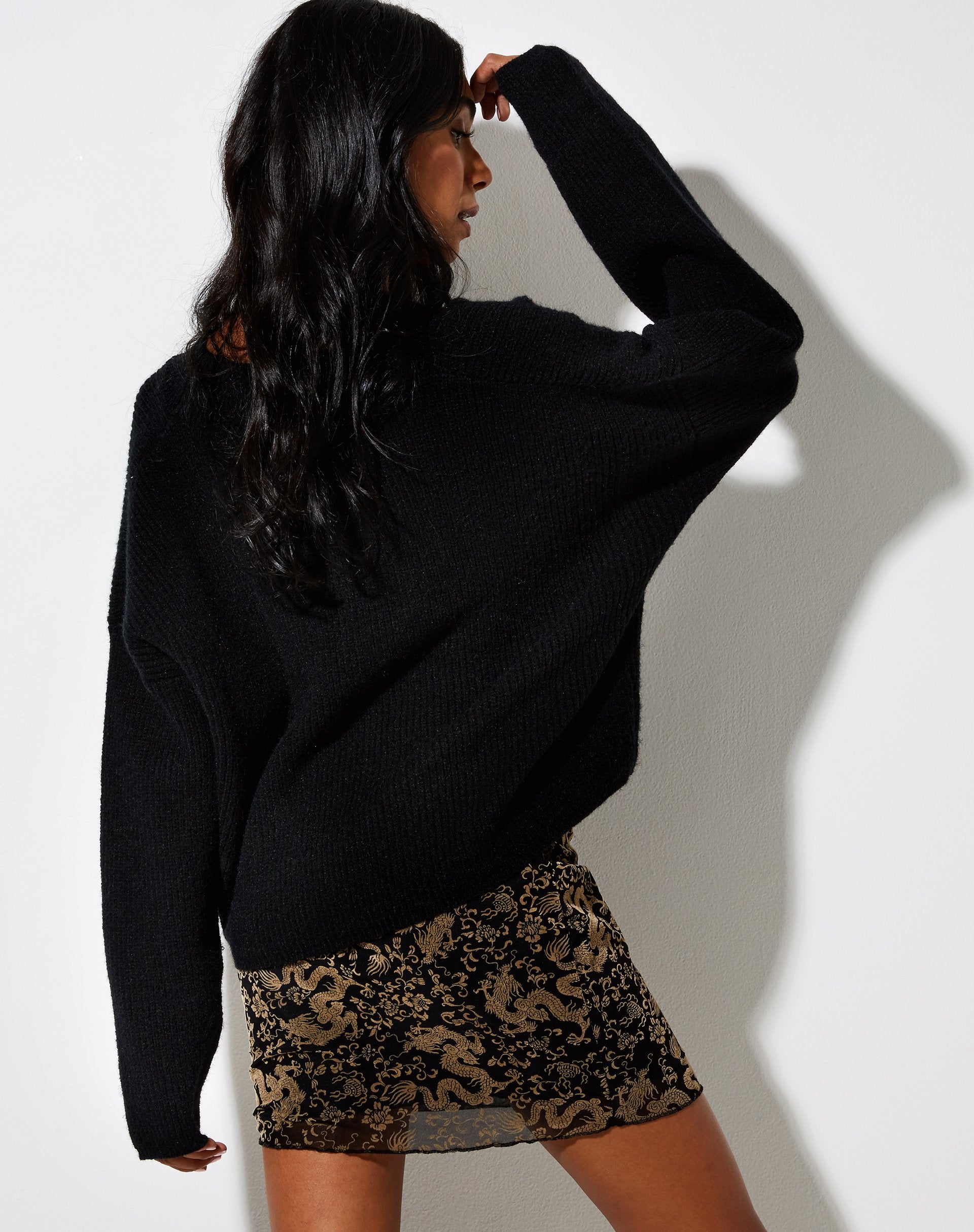 Image of Kinnie Mini Skirt in Black Mesh Tan Dragon Flock