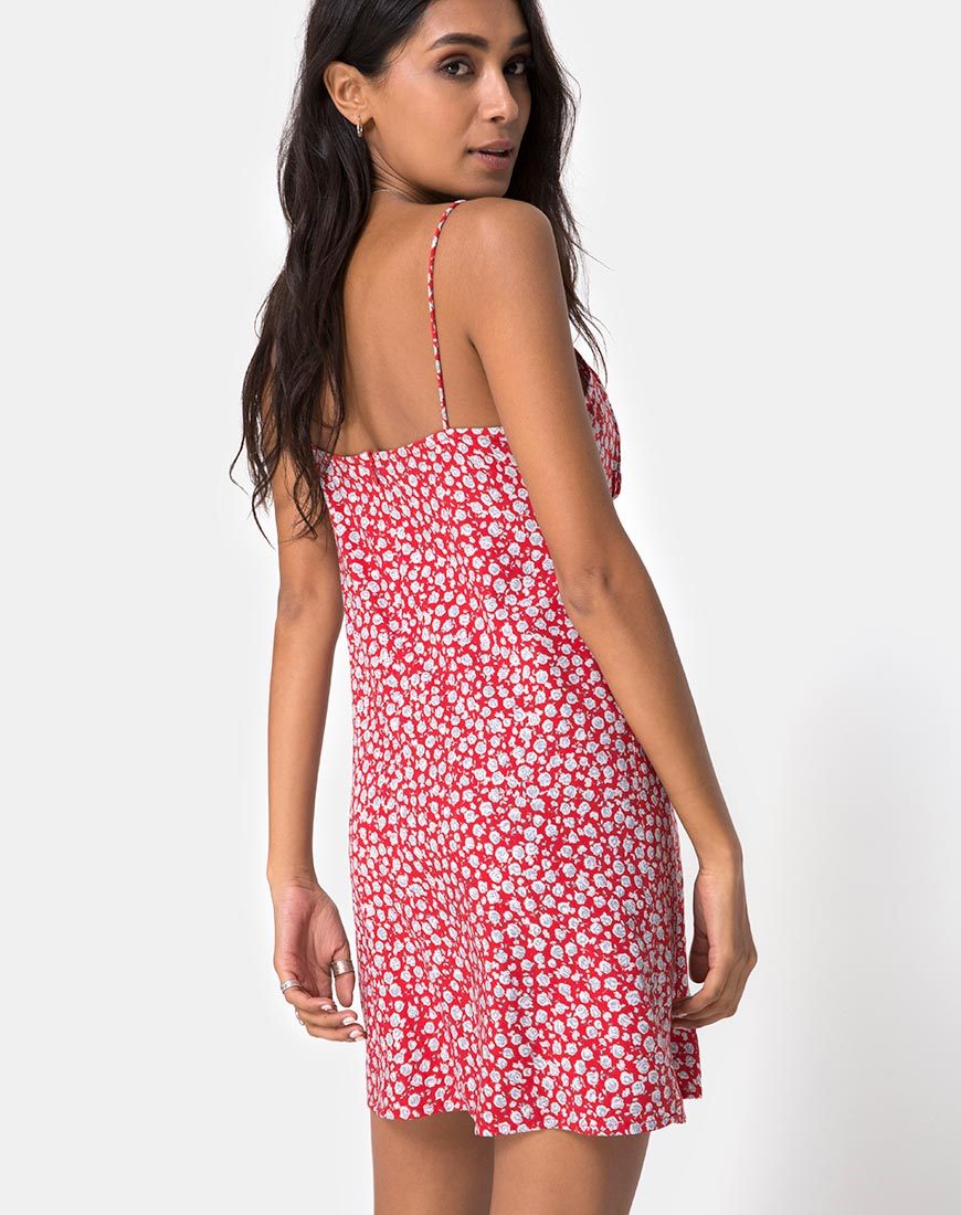 Image of Kumala Slip Dress in Ditsy Rose Red and Silver