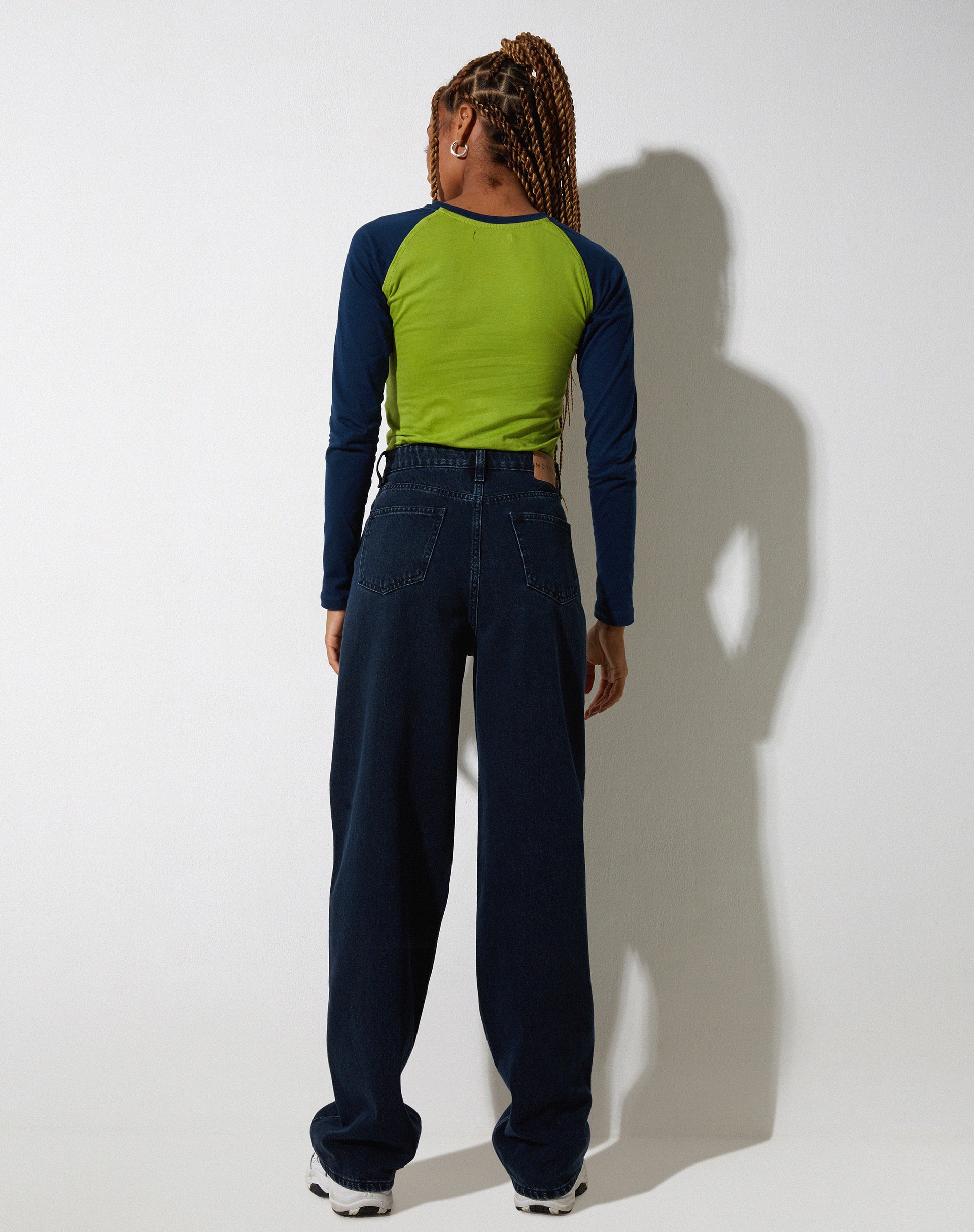 Image of Kyati Long Sleeve Crop Top in Wasabi Navy and Green
