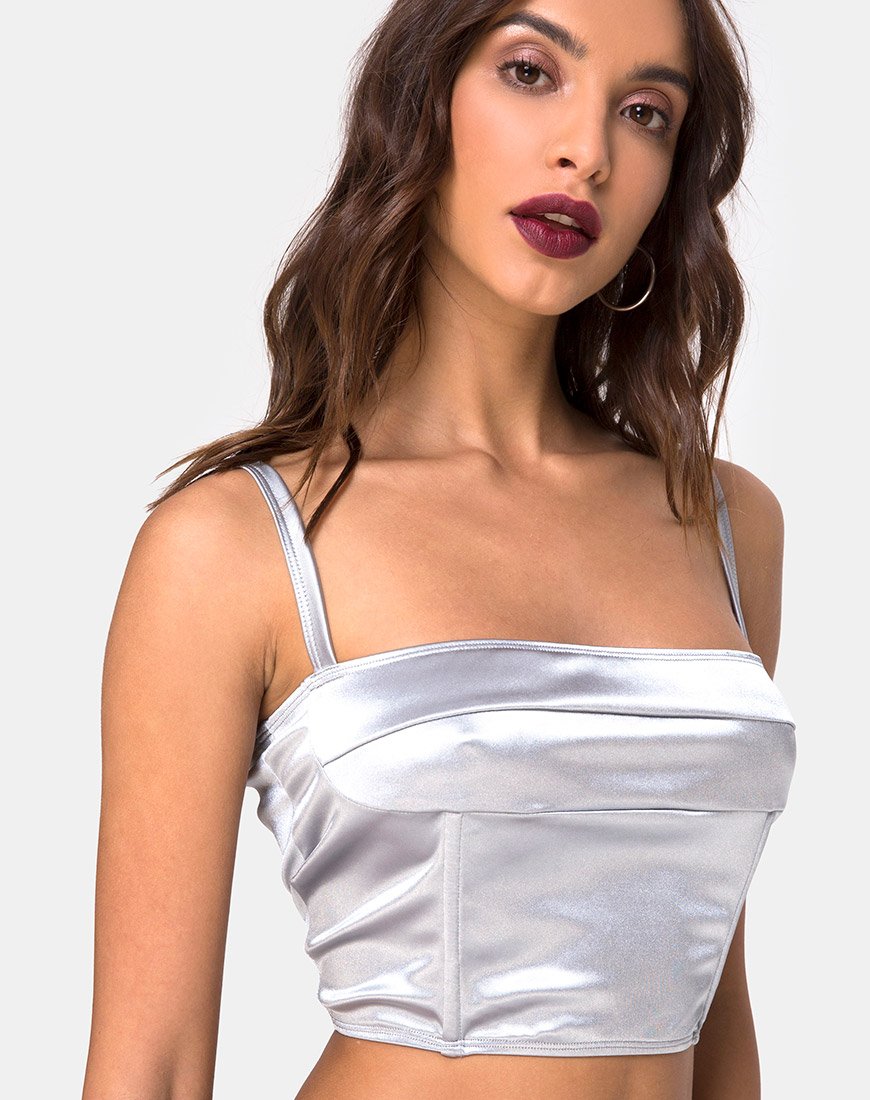 Image of Kynette Crop in Satin Ice Silver