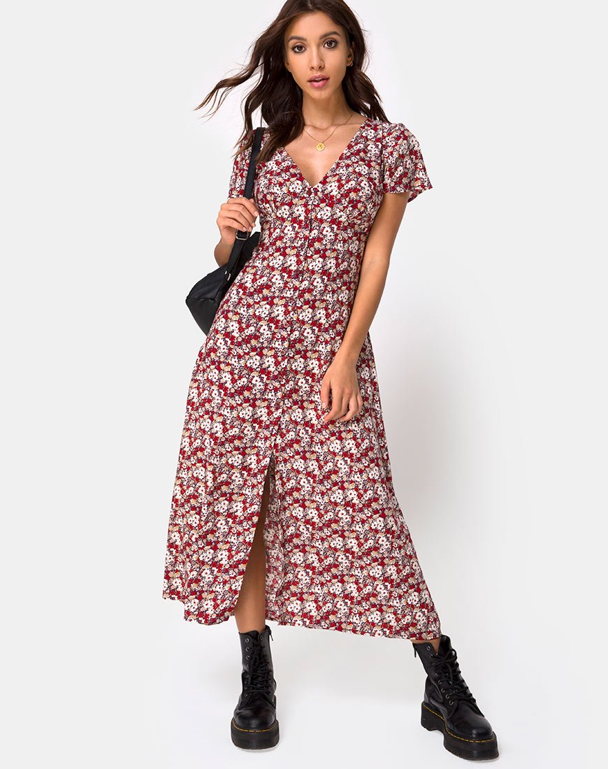 Image of Larin Midi Dress in Floral Charm Red