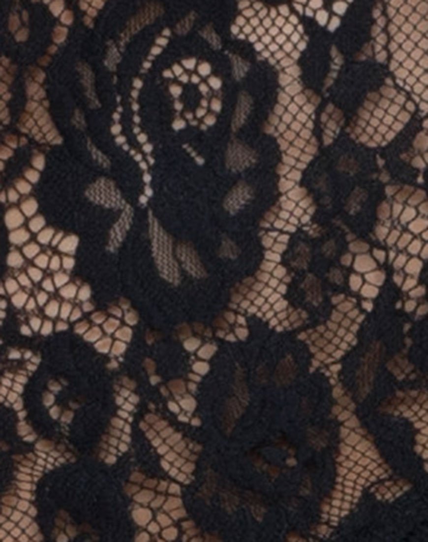 Image of Lara High Neck Crop Top in Stripe Lace Black