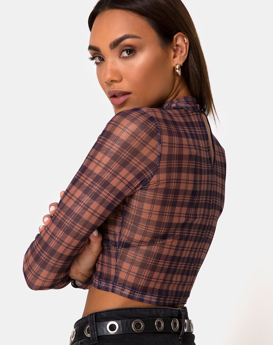 Image of Lara Crop Top in Net Checking Out Brown