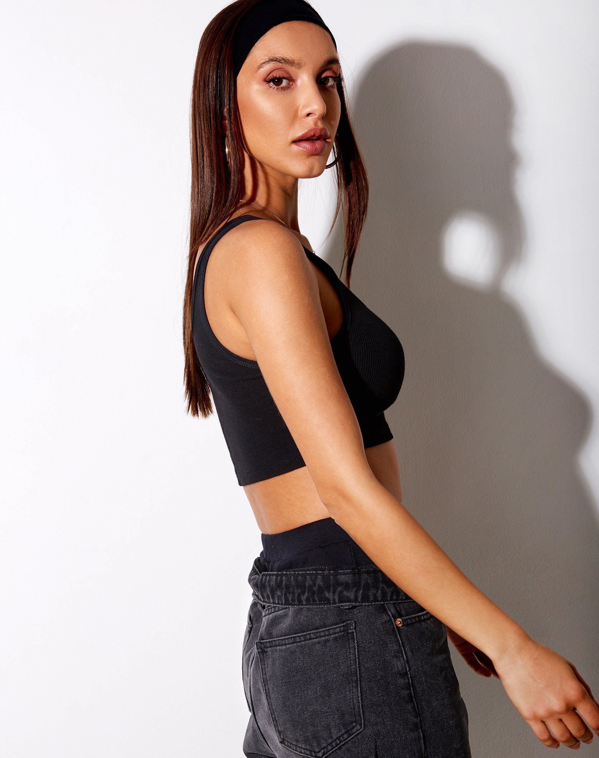 Image of Lathi Crop Top in Rib Black Lover Embro